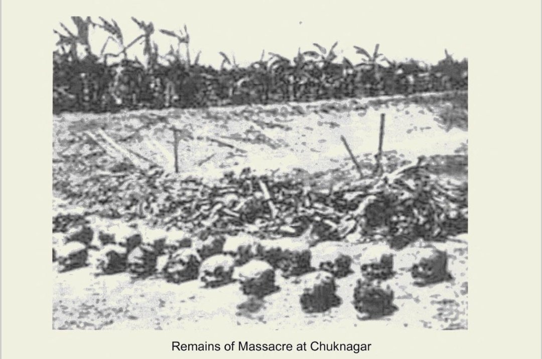 The Chuknagar Massacπe, which stands as the largest single-day, single-location massacre of 1971, witnessed the tragic loss of 10,000 Hindu lives within a span of 24 hours. Only a mere 200 Hindus managed to survive the horrific events of the Chuknagar Massacπe in May 1971,
and