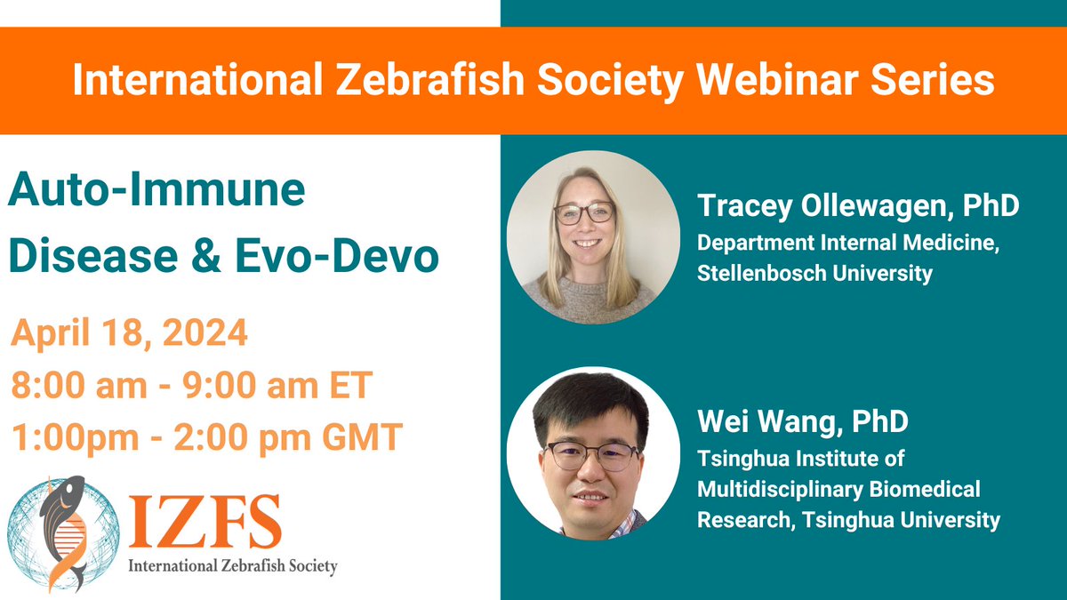 New IZFS Webinar! Register for Auto-Immune Disease & Evo-Devo presented by Tracy Ollewagen, PhD and Wei Wang, PhD on April 18, 2024 @ 8:00-9:00am EST/1:00-2:00pm GMT! Register Here: izfs.execinc.com/edibo/Webinars