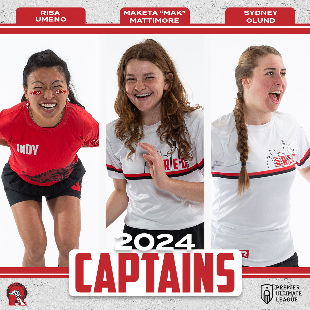 IndyRedUltimate's tweet photo. 🚨Red Alert 🚨 

📢 Now Introducing THE 2024 Indy Red Captains:

🔥Risa Umeno🔥

🔥Maketa “Mak” Mattimore🔥

🔥Sydney Olund🔥

We’re Reddy for them to lead us on the field this season! 

Congratulations Risa, Mak, and Sydney! 

#WeAreREDdy #LightTheFire #PUL2024 https://t.co/PVj4fj4aq1