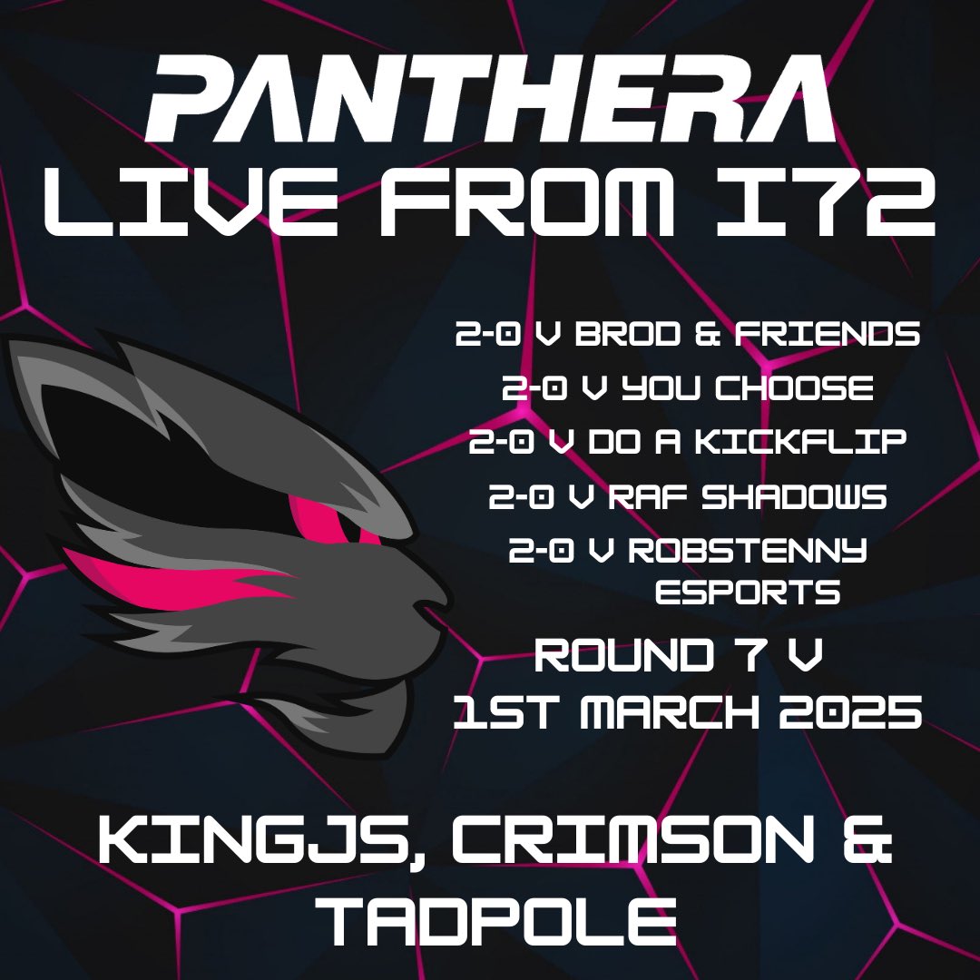 Panthera eSports (@pntresports) on Twitter photo Another 2 quick 2-0 dispatches against <a href="/RAFStormshadows/">RAF Stormshadows</a> (B-Team) & robstenny esports - time for the big one! Another 2 quick 2-0 dispatches against <a href="/RAFStormshadows/">RAF Stormshadows</a> (B-Team) & robstenny esports - time for the big one!