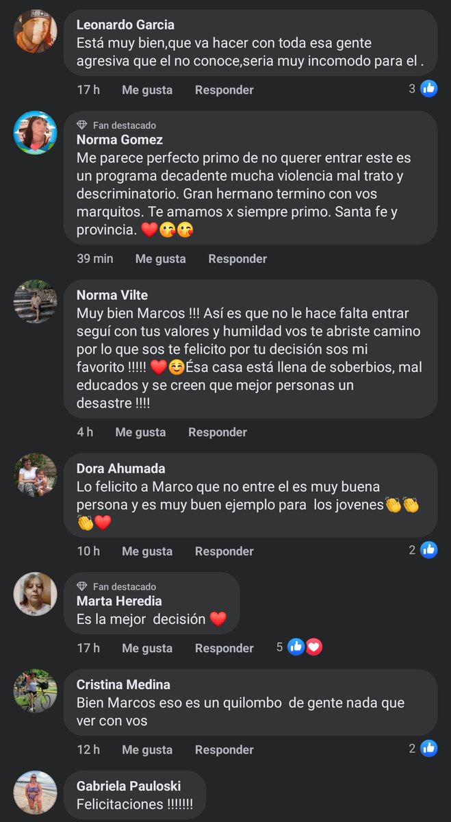 Por acá decían que la gente se iba a enojar porque Marcos no quiere entrar a la casa y en Facebook hay muchas supremas que lo están felicitando por tomar esa decisión. Las quiero, ellas siempre fieles a Marcos 🫶🏻