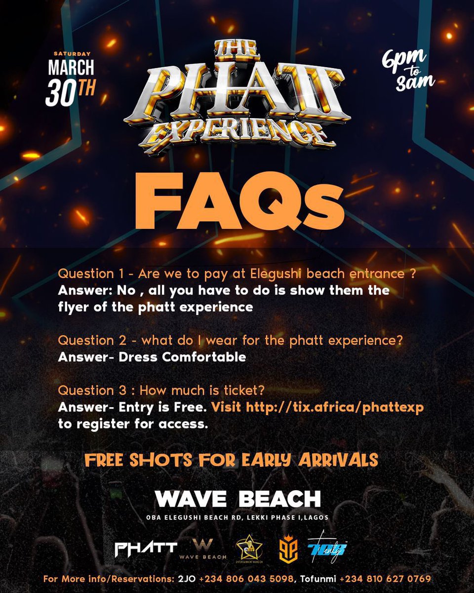 ThePhattExp's tweet photo. Here are answers to your frequently asked questions on #thephattexperience 
Hope we cleared that up😉
.
Click the link in our bio to register and get your free tickets. Send us a dm on instagram @thephattexperience to reserve a table https://t.co/86C7OI3Pod