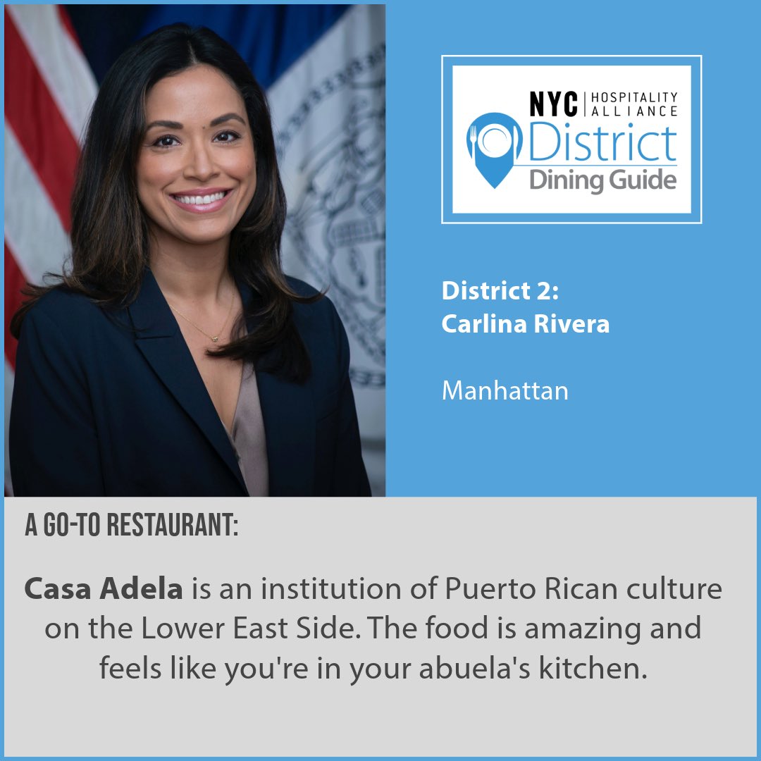 “Casa Adela is an institution of Puerto Rican culture…” @CarlinaRivera Read more: thenycalliance.org/news-item/dist… NYC Hospitality Alliance’s District Dining Guide