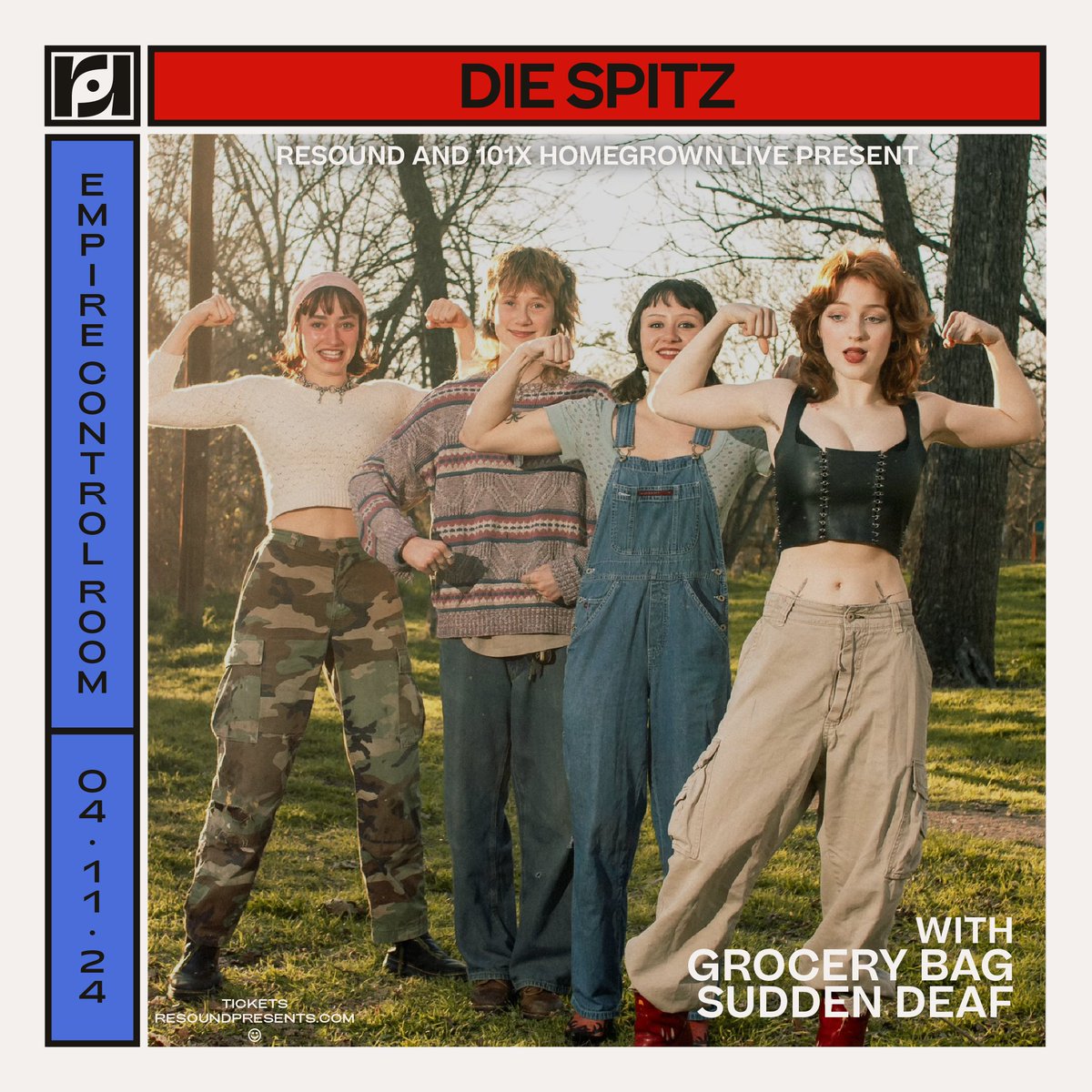 Get yourself to @EmpireATX on 4/11 for the next @101x Homegrown Live! It's @DieSpitz's single release show with Sudden Deaf and Grocery Bag. Tickets are on sale here: cutt.ly/hw3Q9HWq