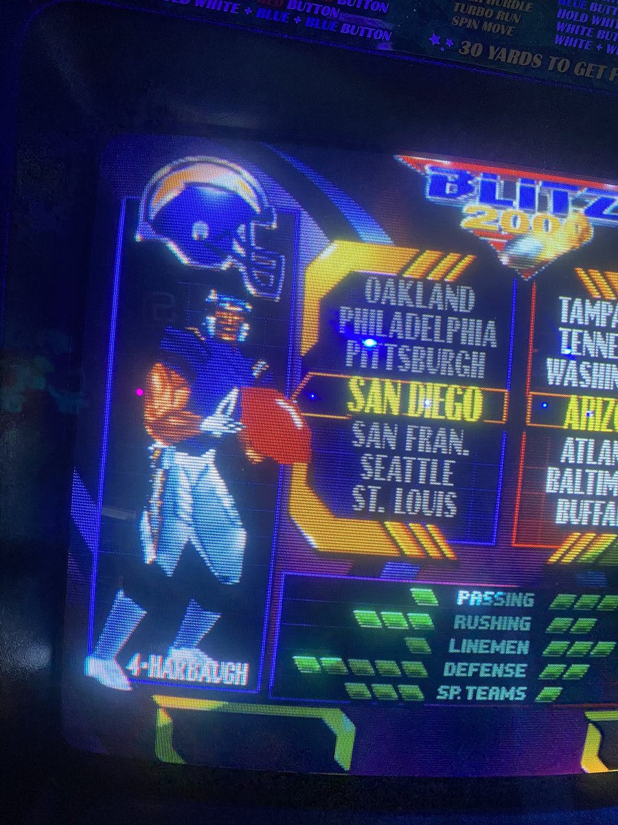 I went to my favorite local arcade bar last night and played NFL Blitz 2000 and look what I see! 😯 Look closely. 
IYKYK ⚡️
#JimHarbaugh #BoltUp #NFLBlitz #Arcade