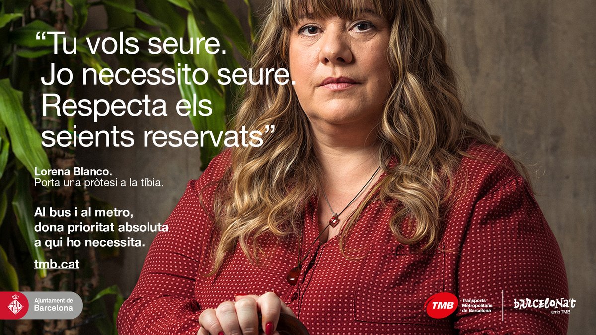 ‼️ Al #busbcn i #metrobcn, dona prioritat absoluta a qui ho necessita. <a href="/TMB_Barcelona/">TMB</a>

🗣️ "Tu vols seure. Jo necessito seure. Respecta els seients reservats", Lorena Blanco, porta una pròtesi a la tíbia. <a href="/BCN_Accessible/">BCN Accessible</a>