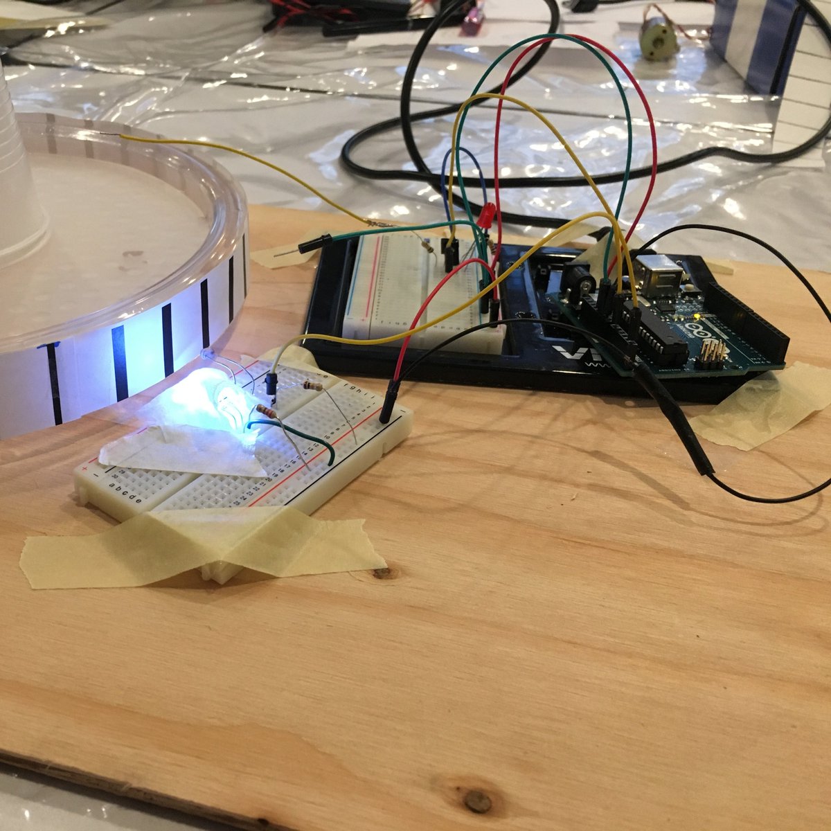 dbgray's tweet photo. A janky sensor setup from a little bit back.  Measuring variation in static field.  #sciencehackday https://t.co/1k1IaV8zkb