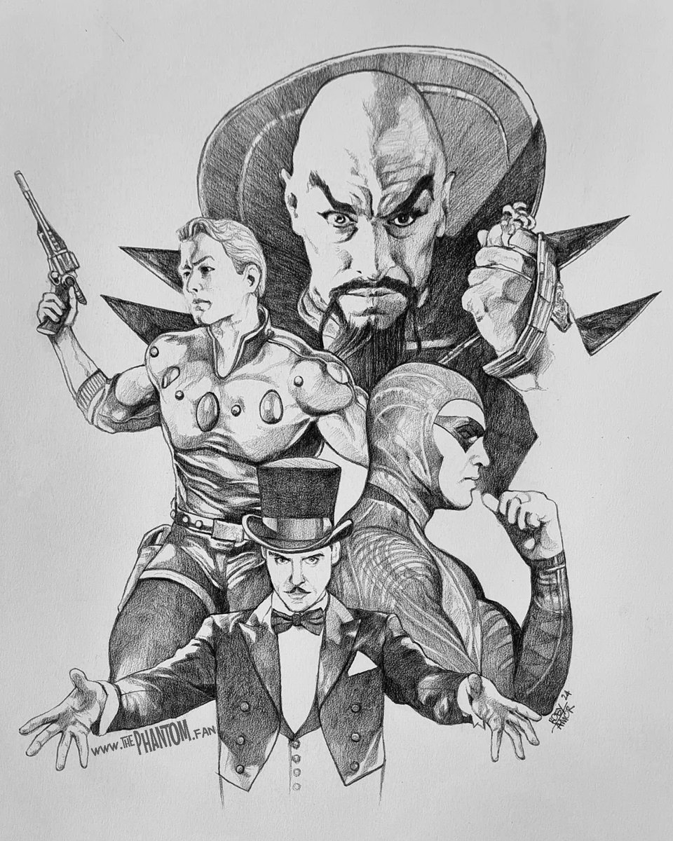 💥 The Phantom, Mandrake the Magician, Flash Gordon &amp; Ming in Defenders of the Earth by Roby Amor. #thephantom #comicbook #flashgordon #mandrake #ming #pulp #blackandwhite #defendersoftheearth #dote
