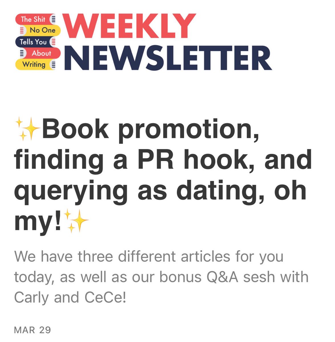 I share some tips for writers on finding their PR hook in today’s @TSNOTYAW newsletter! Check it out tinyurl.com/4krkh8tb