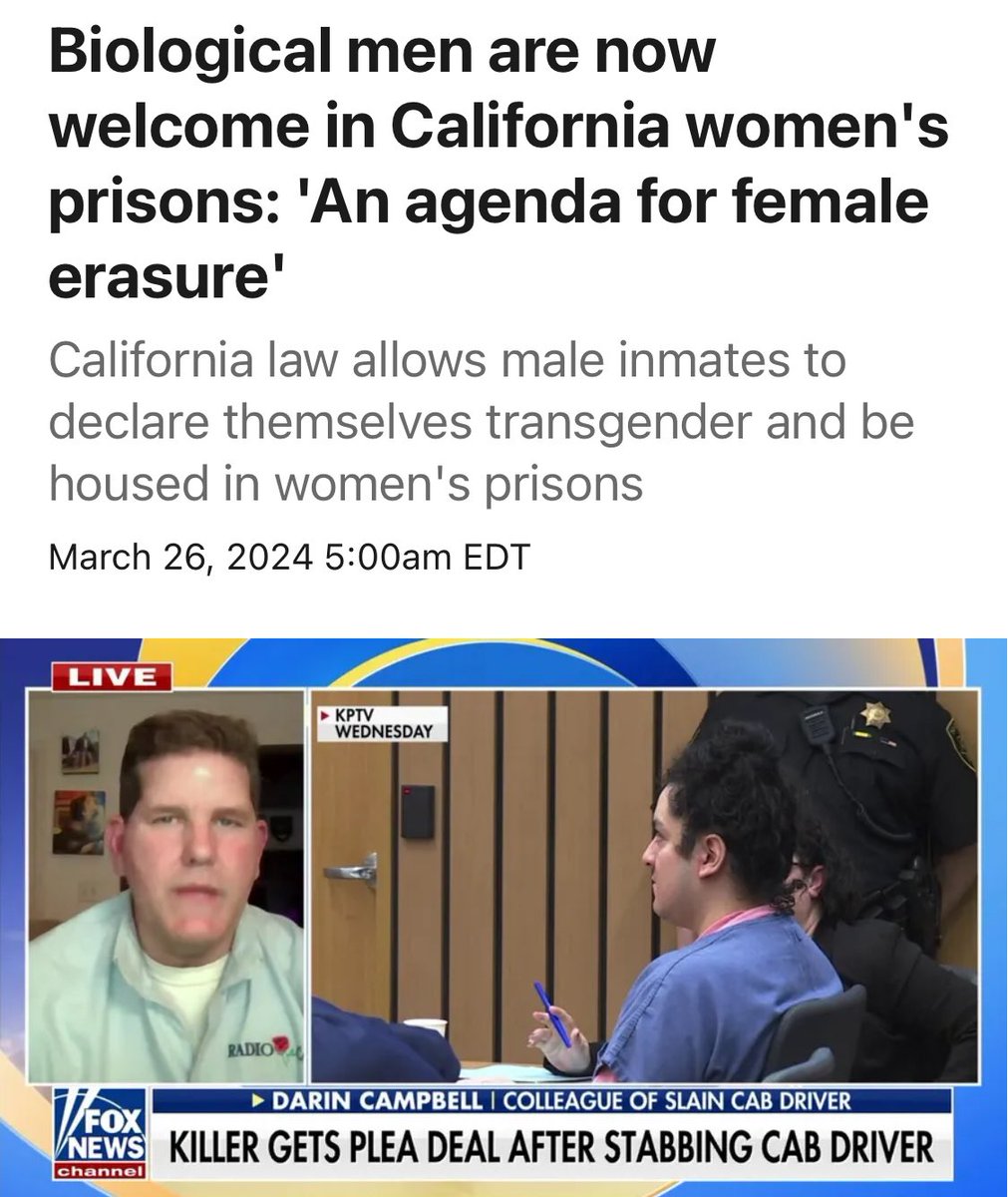 Women in prison are voiceless and they are begging for help.  A California law SB 132 known as the Transgender Respect Agency and Dignity Act allows any man who identifies as trans OR nonbinary to be housed in women’s prisons.    1/.