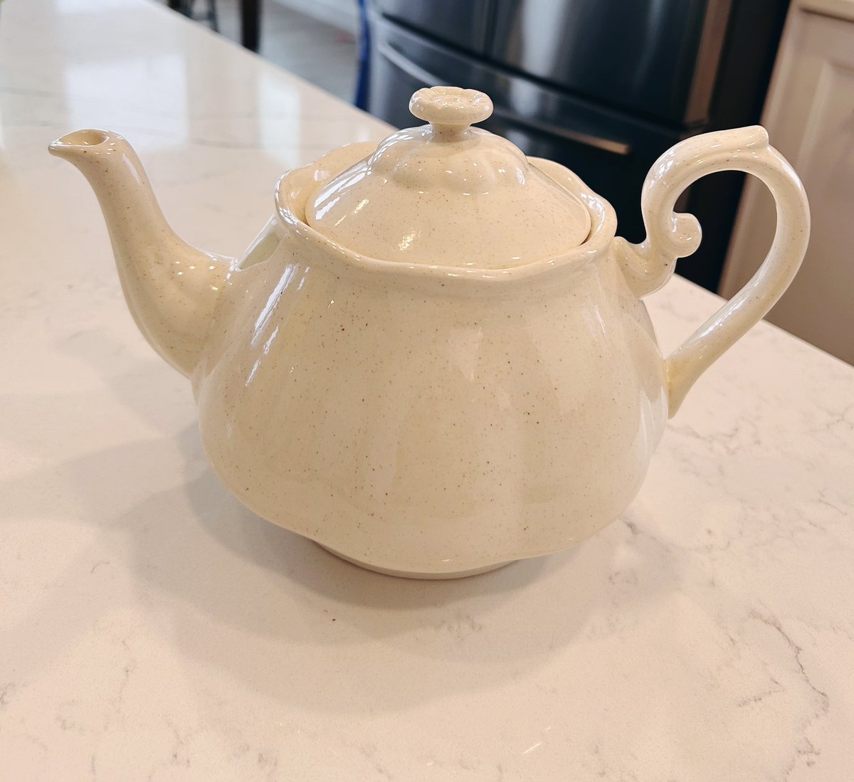When my mom made this teapot in a high school class in 1980, I wonder if it occurred to her that her grandsons would be having a tea party with it 44 years later 🥰
