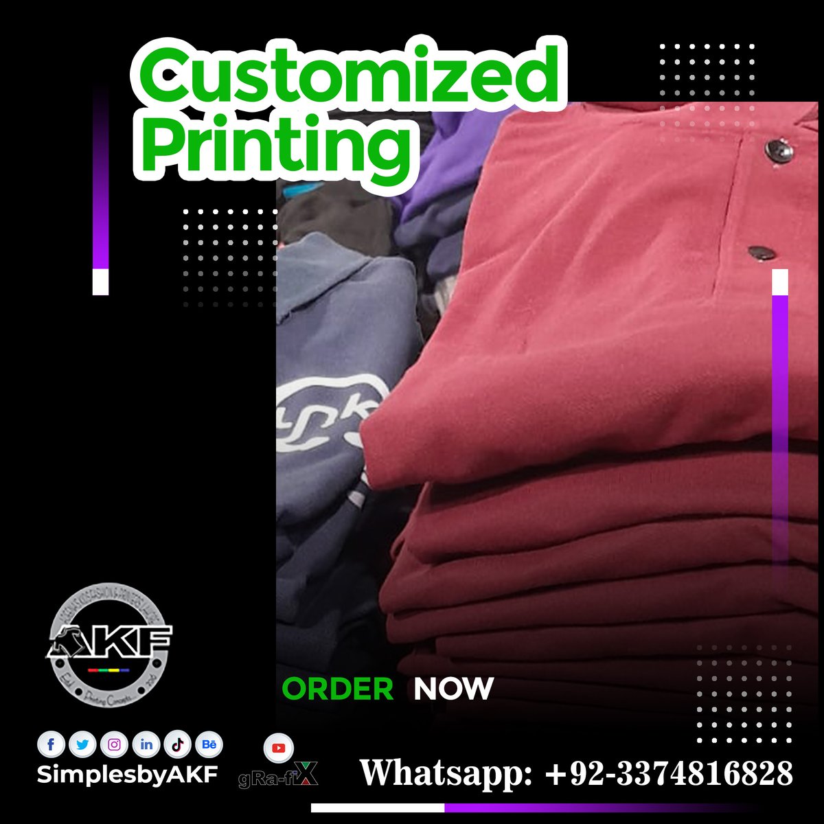 Customized Printing
#Lahore #lahorefashion #lahoreweddings #Printing #tshirtprinting #Tshirts #printshop #printmaking #Pakistan #Islamabad #lahorerang #lahorewedding #dtfprinting #dtftransfers #dtfprinter #dtfprint #tshirts #rawalpindi #LUMS #Dubai #wrestlemania40 #BabarAzam