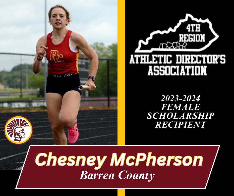 4th Region Athletic Directors Association (@4thregionads) on Twitter photo The <a href="/4thRegionADs/">4th Region Athletic Directors Association</a> award a scholarship every year to a male and female that excel in their academics, athletics, and community service. This year’s female recipient is Chesney McPherson from <a href="/BCSports/">BCHS Sports</a>! Congrats Chesney on a great year and good luck in your future endeavors! The <a href="/4thRegionADs/">4th Region Athletic Directors Association</a> award a scholarship every year to a male and female that excel in their academics, athletics, and community service. This year’s female recipient is Chesney McPherson from <a href="/BCSports/">BCHS Sports</a>! Congrats Chesney on a great year and good luck in your future endeavors!