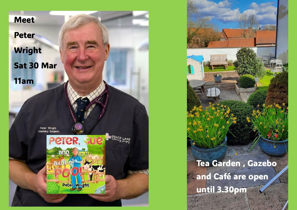 Tomorrow we’re delighted to welcome back Peter Wright from Channel 5's The Yorkshire Vet, at 11am signing copies of his new book.The Bookshop, Tea Garden, Gazebo and Cafe are open. Saturday & Monday, closed Sunday. #theyorkshirevet #childrensbooks @peterwrightvet
