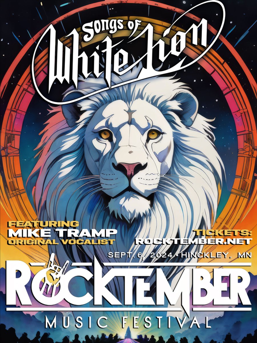 miketrampmusic's tweet photo. Songs of White Lion rolls into Hinckley, MN for the Rocktember Music Festival on Friday, September 6th.
Doors at 1pm, set times not announced until a few days before the festival.
Tickets: https://t.co/SblOwBIYOf
#miketramp #songsofwhitelion #whitelion #rocktember #sowl https://t.co/tefVHDQ0QL