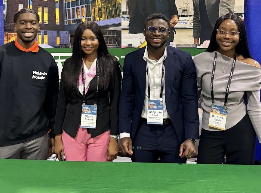 MEng student Tizon Harris, MEM student Diana Amusat, PhD Innovation fellow Benjamin Amoh, and MEng student Iruoma Ugada at Dartmouth Engineering’s booth at @NSBE's 50th Annual Convention in Atlanta, GA! A total of 16 @dartmouth students attended the #NSBE50 convention!