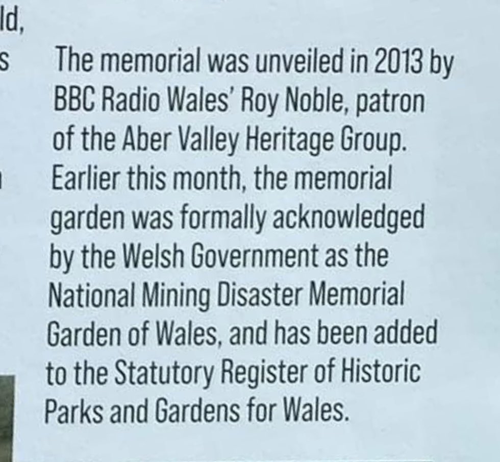 Last October <a href="/MarkDrakeford/">Mark Drakeford 🏴󠁧󠁢󠁷󠁬󠁳󠁿</a> saw the  people of Senghenydd standing silently in the rain. He ensured that the Senghenydd Mining Memorial was registered as an historic garden, as one of his last acts as First Minister. It was recognised today in the <a href="/CardiffCityFC/">Cardiff City FC</a> match programme.