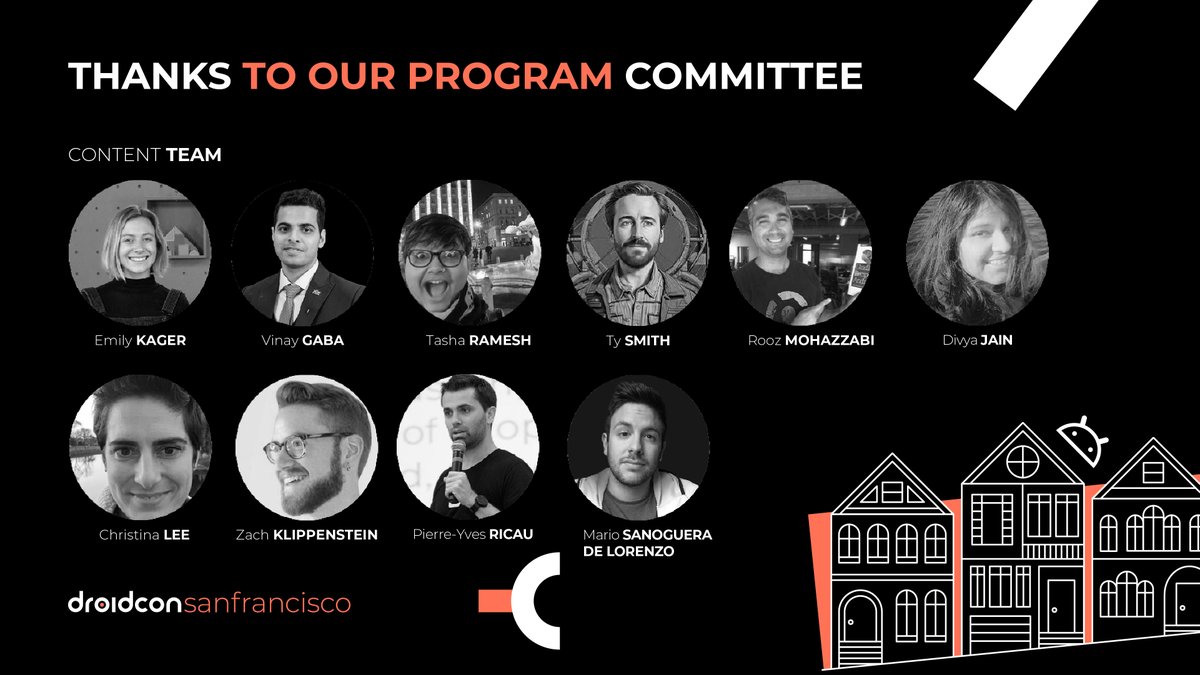 Meet our Program Committee for #dcsf24! 📣 @tsmith, @divyajain2405, @Piwai, @TashaRamesh, @MarioSanoguera, @EmilyKager, @vinaygaba, @DJRooz, @RunChristinaRun & Zach Klippenstein – an #AndroidDev committee ensuring the best #Android talks for you. ￼ sf.droidcon.com