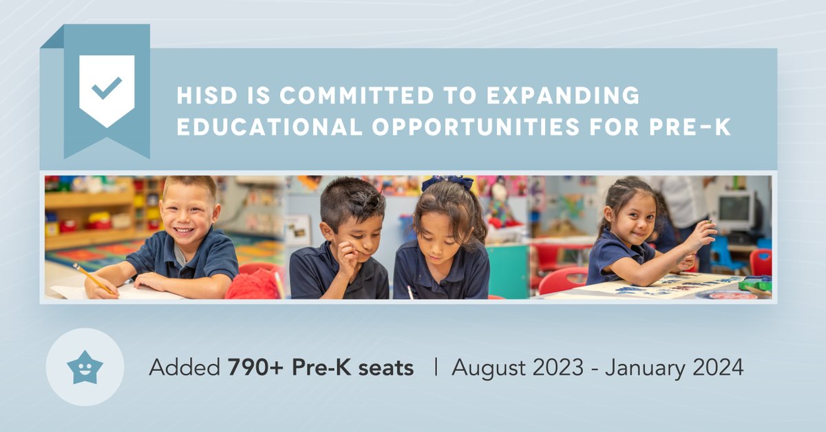 Expanding educational opportunities for Pre-K, including the number of students we can serve, helps meet the needs of our communities. HISD’s Pre-K program for 3- and 4-year-olds is open for enrollment now until April 22. Learn more here: bit.ly/3IRaMo3