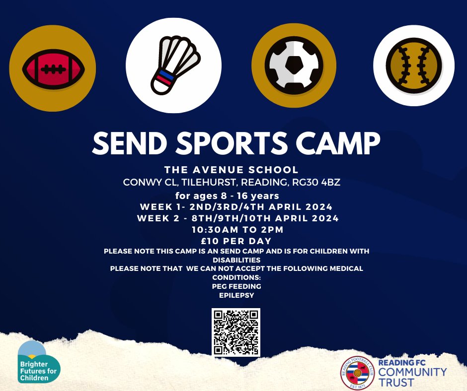 A limited number of spaces are available for our SEND Sports Camp @AvenueSchool for children with disabilities - follow bit.ly/SENDSPORTSCAMP to book - we look forward to welcoming you.