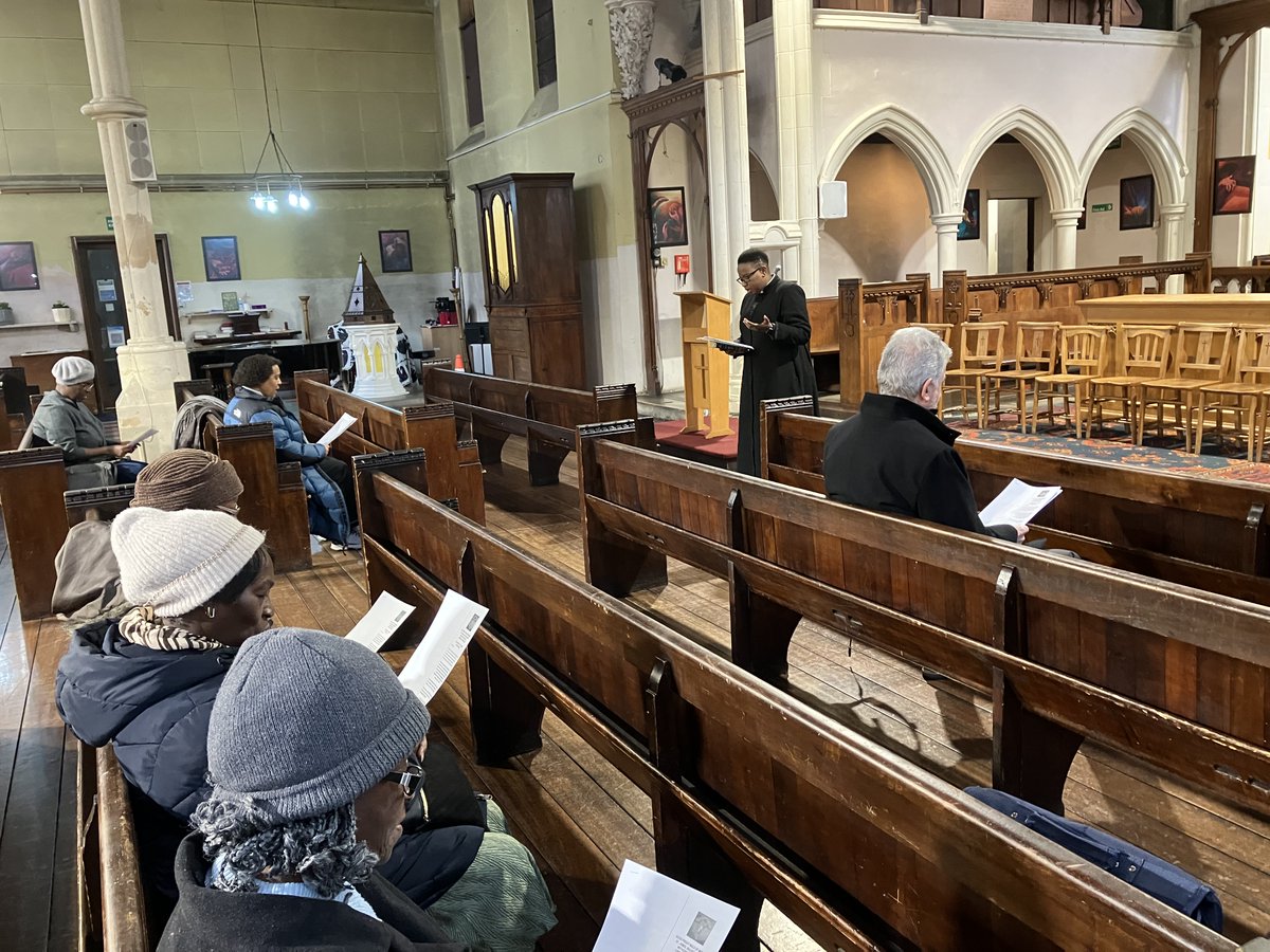 ChurchesHackney's tweet photo. The Good Friday Walk of Witness by Clapton Churches went from St James, to Downs Methodist via Clapton Pond and ending at Clapton Salvation Army church, saying: 
'We adore you, O Christ, and we bless you. Because by your holy cross you have redeemed the world.' https://t.co/Qx2XS82j22