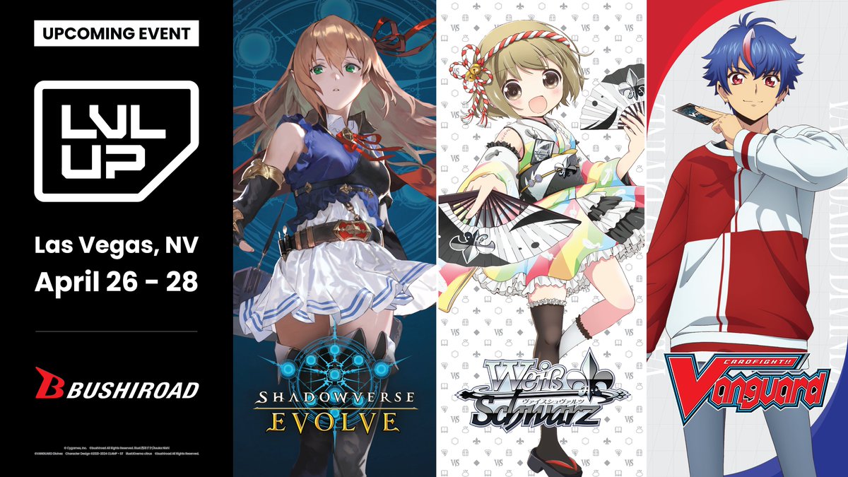 🎡 LVL UP EXPO 🎡 #Bushiroad will be attending @LVLUPEXPO! ✨ Be sure to stop by the Bushiroad Booth for exclusive merchandise, activities, and giveaways! See you there! 🎏🍡🎉 📅: April 26 ー 28, 2024 🗺️: Las Vegas Convention Center (West Hall)
