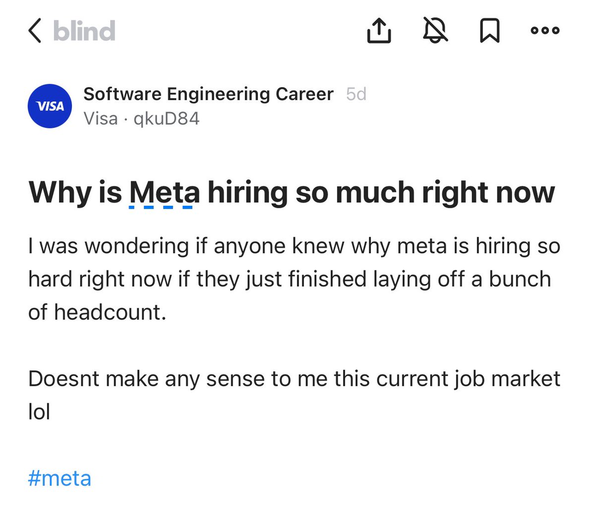 This is certainly encouraging if you’re in tech.

Meta is back in hiring mode.

I’m seeing more and more LinkedIn announcements for Meta from SWEs to even recruiters.

It’s a copy cat league.

Once FAANG/Big Tech starts hiring, everyone else will follow.