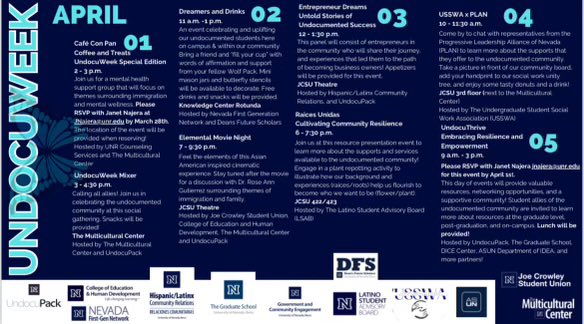 SelenaTorresNV's tweet photo. If you’re in Reno next week make you stop by the @unevadareno campus for this monumental #UndocuWeek featuring social and informational events! https://t.co/Scp1vcZIR8