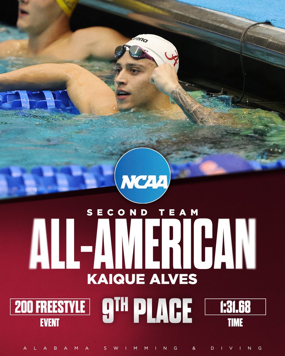 Roll Tide Roll‼ Kaique Alves uses a career-best 1:31.68 to win the B final and place 9th overall in the 200 free 💥 #RollTide