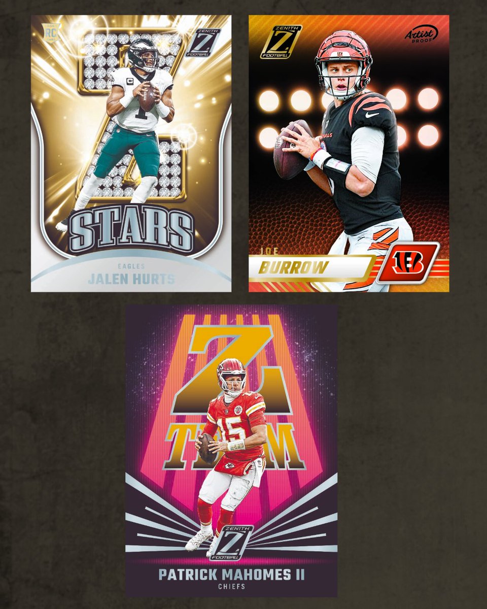#PaniniZenith Football is available now! Shop here: bit.ly/3VA1yEt Chase inserts including Z-Team, Z-Stars, Zeal of Approval and so much more. 2023 Zenith Football also includes a special Contenders Optic Ticket Preview insert only found in Hobby. #WhoDoYouCollect