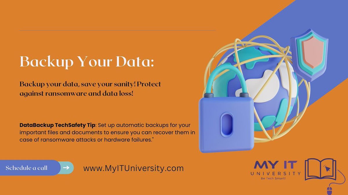 TopGroupTech's tweet image. Protect your precious data and thwart ransomware nightmares with a simple yet crucial step: BACKUP YOUR DATA! 📷 Secure your files against ransomware hijacks or hardware hiccups. Schedule a call MylTUniversity.com 📷 #DataProtection #BackupYourData #cybersecurity #tech
