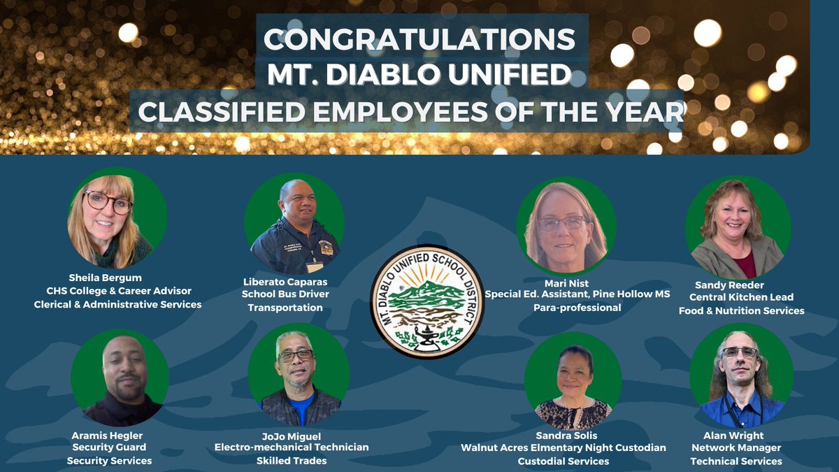 #MDUSD is pleased to announce our Classified Employees of the Year from @concord_high, @Walnut_Acres, @phmustangs, @MDUSDFacilities, IT, Transportation, and Food & Nutrition Services! They are also our @CoCoSchools Classified Employee of the Year nominees! mdusd.org/about/news/new…