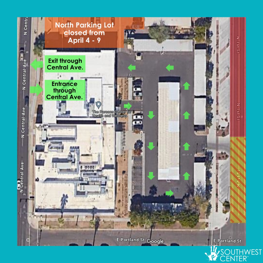 ⚠Important Notice

1️⃣ First St. will be closed on April 5 and April 8. During these days, please use Central Ave. to enter and exit the Parsons Center for Health and Wellness. 
2️⃣ The North Parking Lot will be closed from April 4 - 9.
3️⃣ Other street closures may be present.