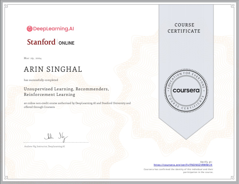 #100dayofcode
Update over last two weeks:

Completed the Unsupervised Learning course by finishing the 3rd week. Kept up consistency with LeetCode questions, maintaining a streak of 33 days! 💻
🔍 #CodeJourney #UnsupervisedLearning #buildinpublic