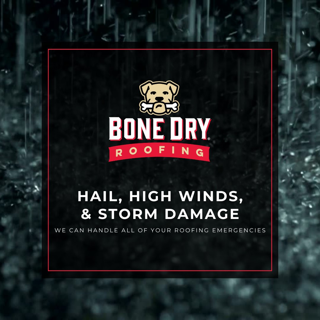 Whether it's fallen tree limbs, torn or blown off shingles, flashing failures, or natural wear, we'll solve your roofing emergency &amp; restore the integrity of your roof! 🌬️⛈️

Call 877-BONE-DRY! 😎 #BoneDry #BoneDryRoofing #StormDamage #EmergencyRoofRepair
