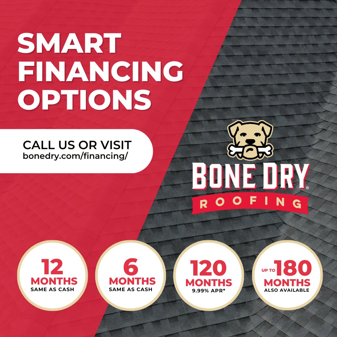 If your roof is leaking or you've been delaying a repair or replacement due to concern over cost, we've designed financing options that are both easy and sensible. ⛈️🌷
Visit the link for details 👉🏼🔗 bonedry.com/financing/
#BoneDry #BoneDryRoofing #Financing
