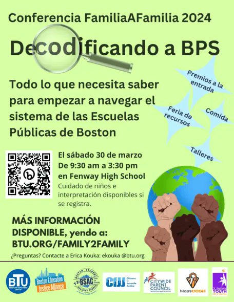 MassCOSH (@masscosh) on Twitter photo Tomorrow is the <a href="/BTU66/">BostonTeachersUnion</a> Family 2 Family Conference! This is a conference for parents/caregivers, students & educators to share & learn from each other.
Our Teens Lead @ Work program will be leading a workshop about BPS building conditions. Please join us:
btu.org/family2family Tomorrow is the <a href="/BTU66/">BostonTeachersUnion</a> Family 2 Family Conference! This is a conference for parents/caregivers, students & educators to share & learn from each other.
Our Teens Lead @ Work program will be leading a workshop about BPS building conditions. Please join us:
btu.org/family2family