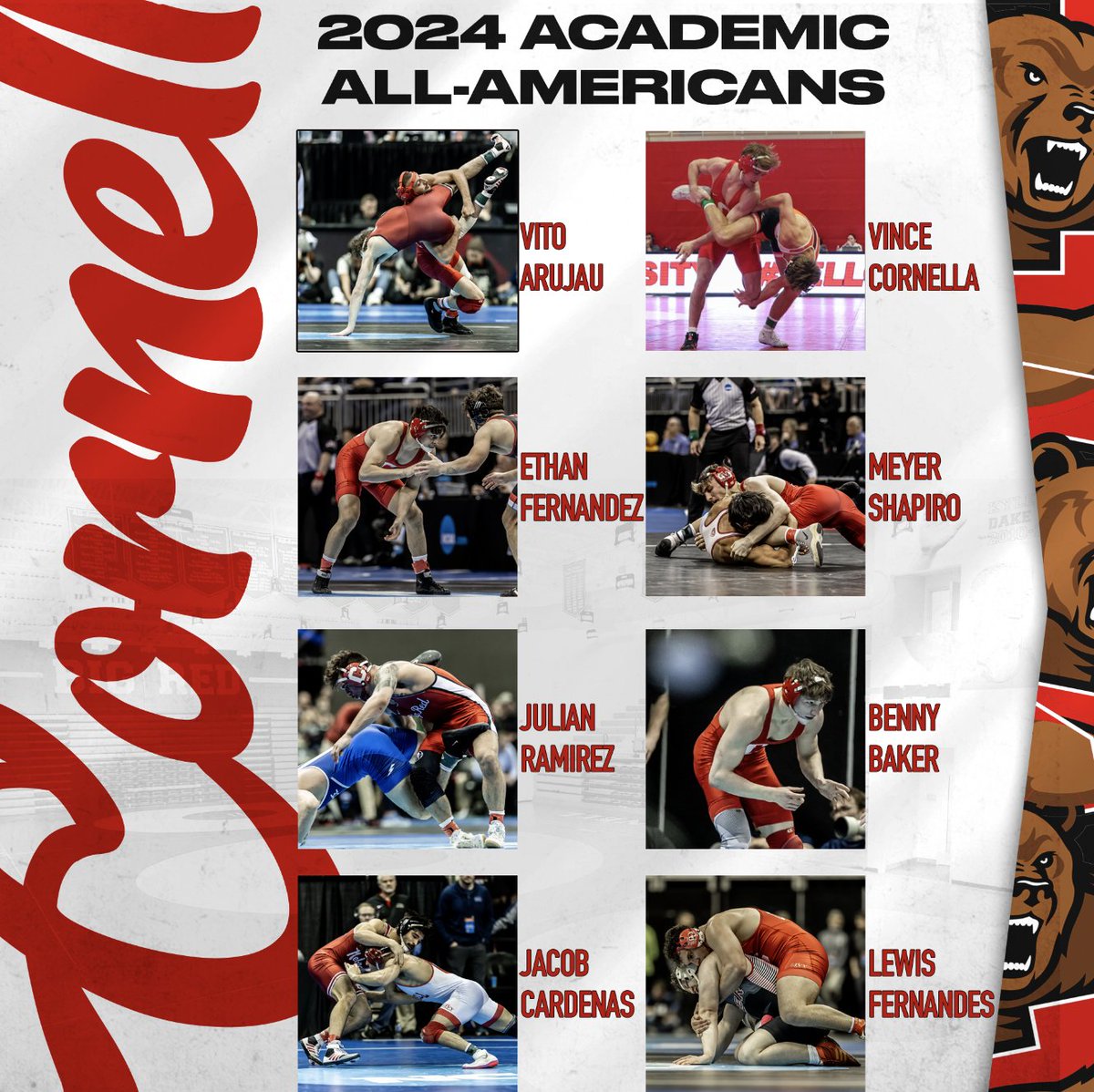 Proud to have 8️⃣ Scholar All-Americans! 📚🤼 #familynotfactory #yellcornell #gobigred
