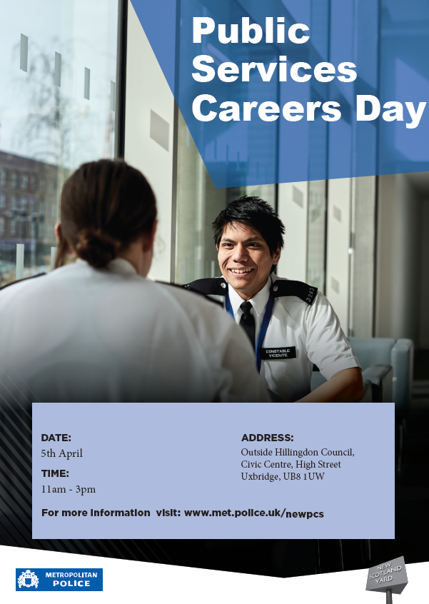 Join us at Hillingdon Civic Centre for the Public Services Careers Day, High Street, Uxbridge, UB8 1UW 5/04 11am - 3pm Explore what it takes to work for the Met Police 👮 and uncover numerous career opportunities 🐕 🐎 🚤🧪🕵️ Don't miss out! @met_connected #CAREERS #Hillingdon