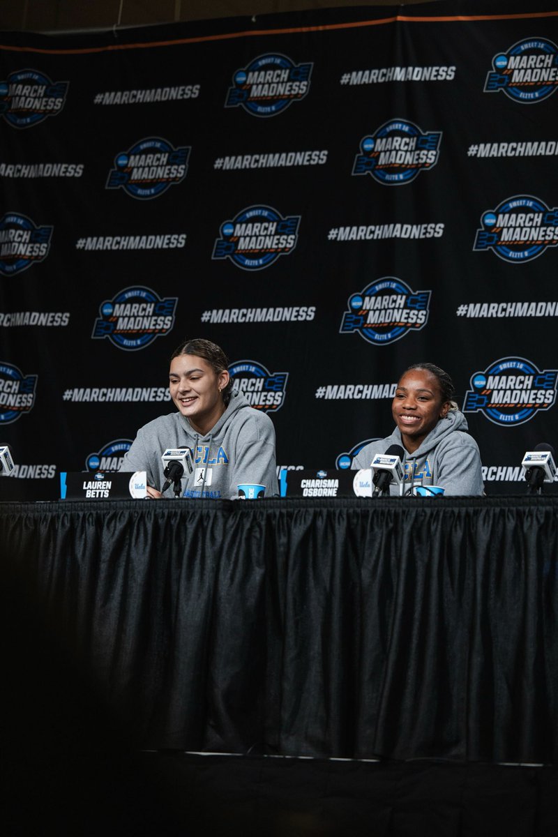 Early bird gets the word! 🐣 The Bruins were first on the stage this morning to talk to the press! #GoBruins