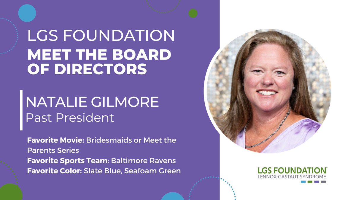 Meet Natalie 👋 She served as the President of the LGS Foundation’s Board of Directors from 2020-2023 and is now serving as the Past President. She and her family have dedicated much of their lives to bringing awareness to others about seizures and #LennoxGastautSyndrome.