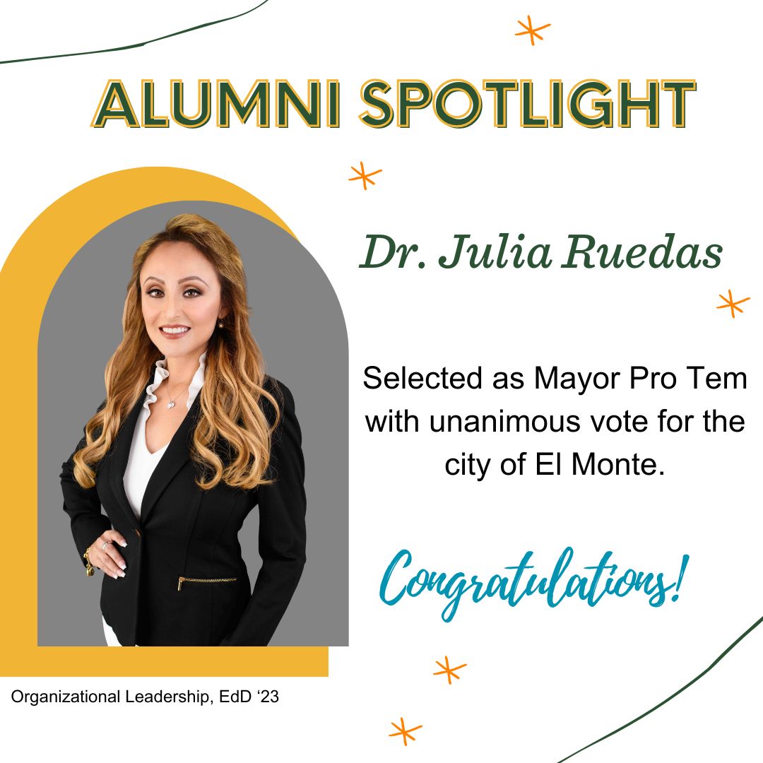 LaFetra_ULV's tweet image. It's #AlumniFeatureFriday! 🐾 🐆

Dr. Julia Ruedas graduated from LaFetra in 2023, Organizational Leadership, EdD.

Dr. Ruedas has been serving as councilwoman for El Monte since 2022.

#LeoforLife #ulvalumni #lfce #alumnifeatures