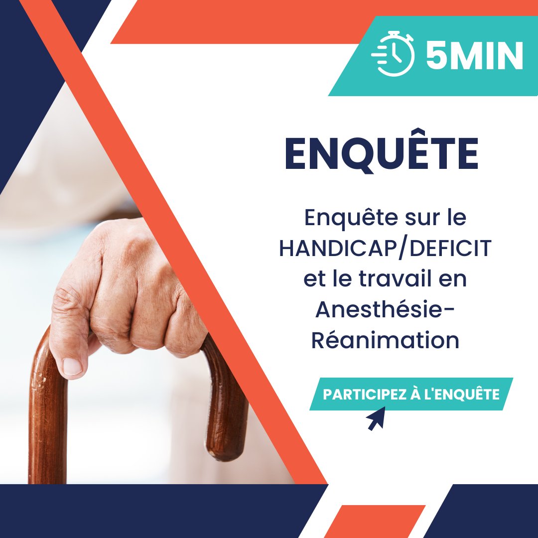 SFAR Anesthésie Réanimation (@sfar_org) on Twitter photo 🚨 Enquête sur le HANDICAP/DEFICIT et le travail en Anesthésie-Réanimation ➡️ framaforms.org/enquete-sur-le…
Cibles : MAR, IADE, IDE, aide soignant(e), porteur(se) d'un handicap ou d'un déficit
<a href="/SNJeunesAR/">Syndicat National des Jeunes Anesth-Réa</a> <a href="/contactfnir/">Fédération Nationale des Infirmiers de Réanimation</a> @IADE_de_France <a href="/AJARFrance/">AJAR France 🇫🇷</a> <a href="/fnasapr/">FNASAPR</a> <a href="/cnear_fr/">CNEAR Anesthésie Réanimation</a> <a href="/SNIA75/">SNIA : Syndicat Nal des #IADE</a> 🚨 Enquête sur le HANDICAP/DEFICIT et le travail en Anesthésie-Réanimation ➡️ framaforms.org/enquete-sur-le…
Cibles : MAR, IADE, IDE, aide soignant(e), porteur(se) d'un handicap ou d'un déficit
<a href="/SNJeunesAR/">Syndicat National des Jeunes Anesth-Réa</a> <a href="/contactfnir/">Fédération Nationale des Infirmiers de Réanimation</a> @IADE_de_France <a href="/AJARFrance/">AJAR France 🇫🇷</a> <a href="/fnasapr/">FNASAPR</a> <a href="/cnear_fr/">CNEAR Anesthésie Réanimation</a> <a href="/SNIA75/">SNIA : Syndicat Nal des #IADE</a>
