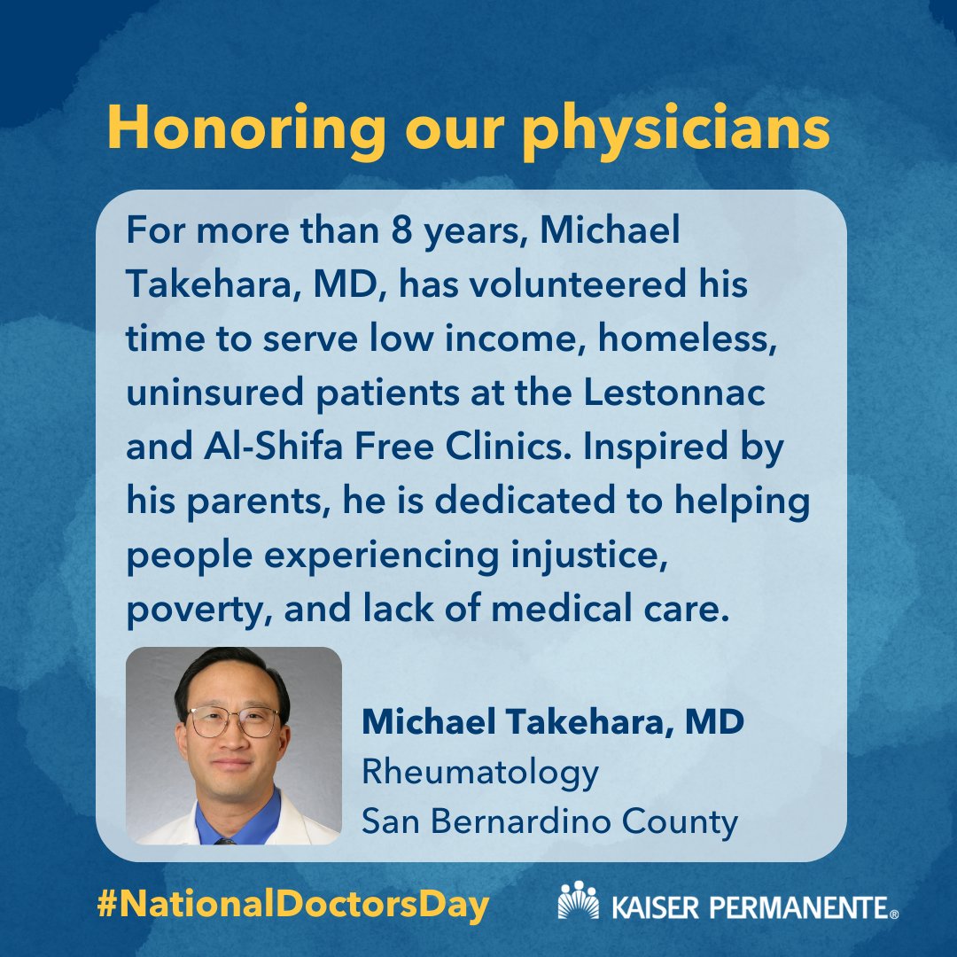 This #NationalDoctorsDay (3/30) we pay tribute to the dedication, skill + compassion of our physicians. Discover how Michael Takehara, MD, in Rheumatology, is making a difference in his community beyond the clinic walls. Let's applaud Dr. Takehara for his contributions! 🩺👏