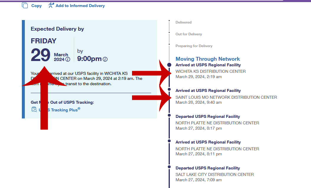 So...that's a no on Friday arrival? More top notch work from the @USPS #STLDC. I wish I could say this was uncommon but we see it ALL.THE.TIME. with shipments for our business. #howdiditgettokansas #nodeparturescanfromstl #idontwantitinkansasanymore @RonRigdon