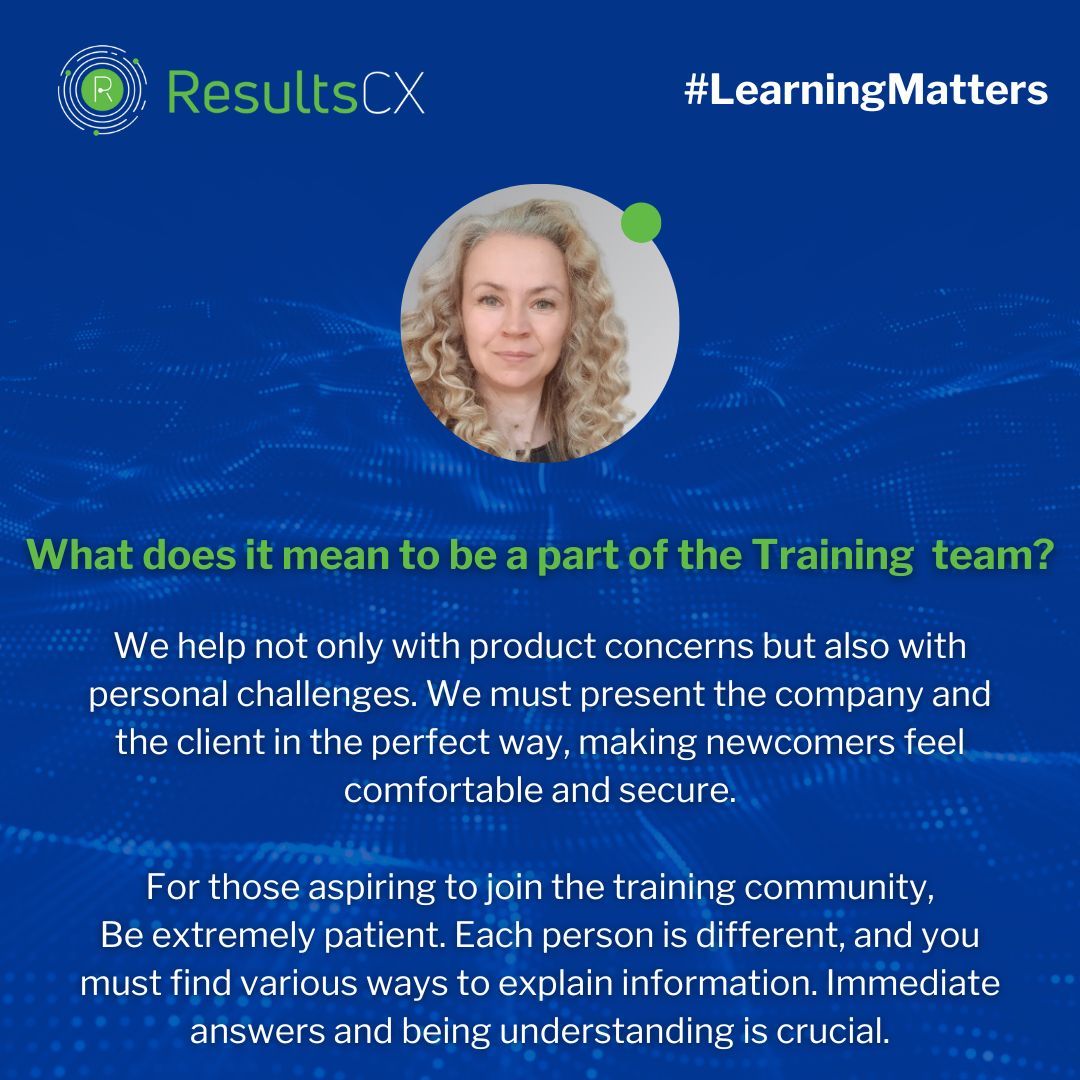 🌟 Celebrating Hristina, a Training Specialist in Bulgaria! With over two decades of customer care experience, her transition from an agent to a trainer reflects a story of growth & dedication. Kudos to Hristina and all our trainers at ResultsCX! 🙌 #LearningMatters #PeopleMatter
