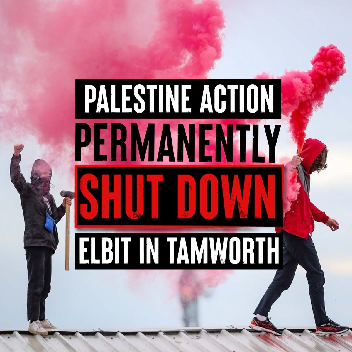 Incredible work from @Pal_action! Yes to shutting down every manufacturer enabling genocide. resharing with alt text for accessiblity #AltTextPalestine #Alt4You #StopArmingIsrael