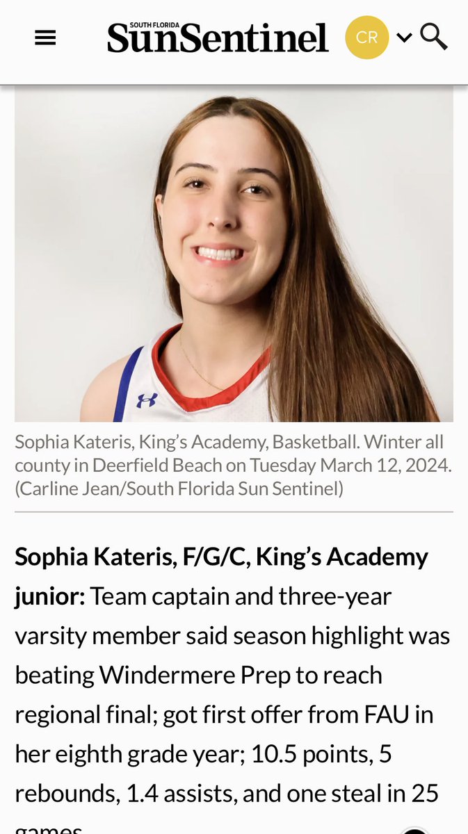Congrats Soso- I am proud of you. - We have work to do for next season- Soso Kateris has been selected 1st Team All-County by the Sun Sentinel. She led the Lions to regional finals and 19 wins. #tkahoops 🏀. @tkalionsgirlsbb @TKALions @Sentinel_Sports @PBCBBallForum…