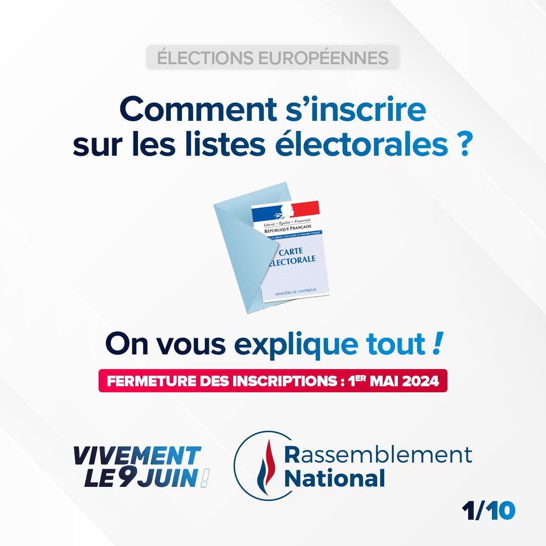 Le 9 juin, vous aurez l'opportunité de rendre à la France souveraineté et puissance au sein de l'Europe. Face aux promesses trahies et aux mensonges, votre choix sera décisif. 🇫🇷 Pour vous inscrire sur les listes électorales, trois options s'offrent à vous :