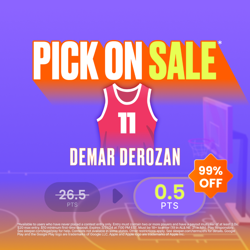 SleeperHQ's tweet photo. Swish Swish Bish 💅🏀

We discounted DeMar DeRozan's Points to 0.5 AND dropped a first-time Deposit Match up to $500 for new users 💰